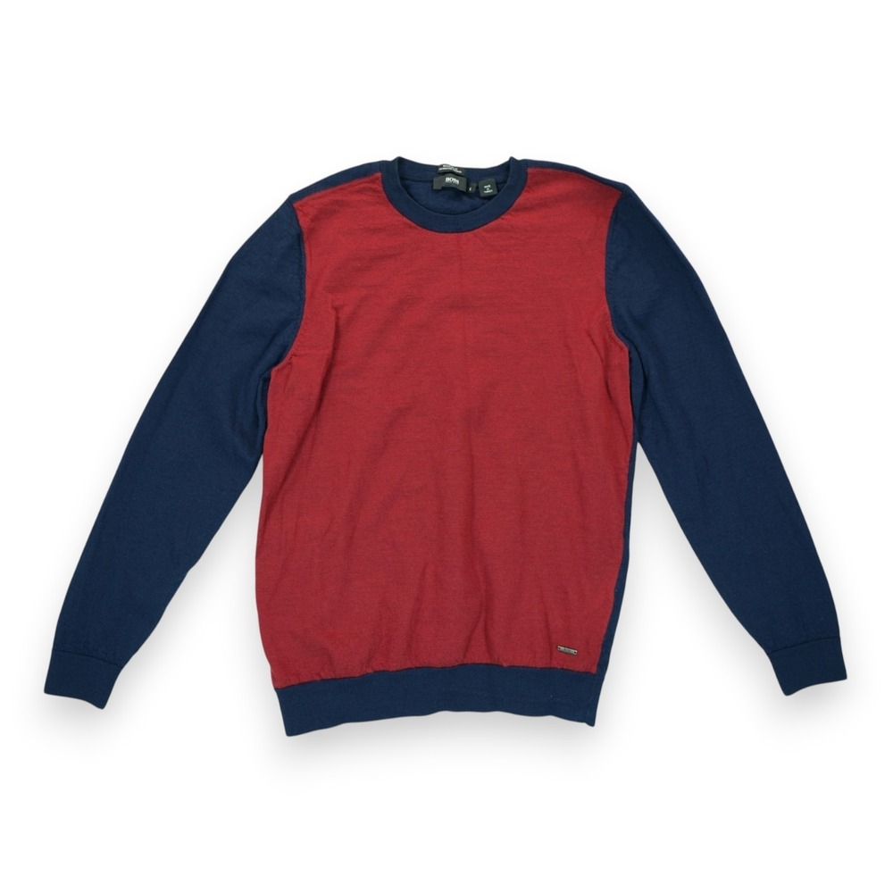 Hugo Boss Men's Regular Fit‎ Extrafine Merino Sweater Colorblock Size Large Red